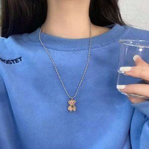 Simple fashion girl cute flocking alloy bear necklace